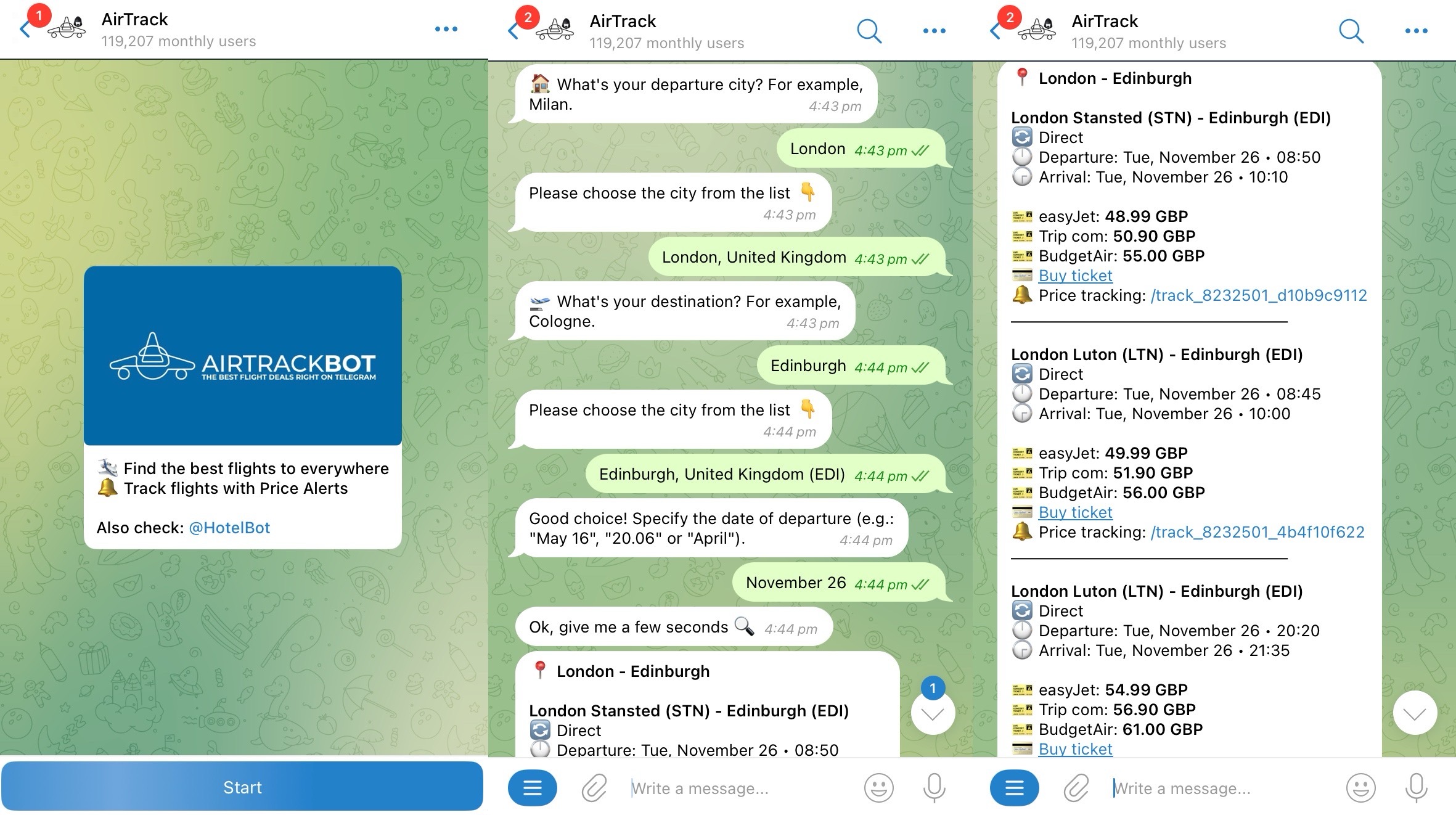 telegram bot for finding flight fares