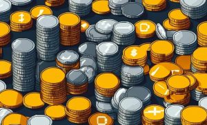 A pile of pixelated coins