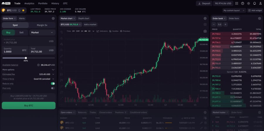 Enjoy deep spot markets at Kraken, view the real-time order book, and place limit/market orders with ease.