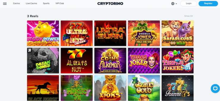 3 Reel Slots at Cryptorino