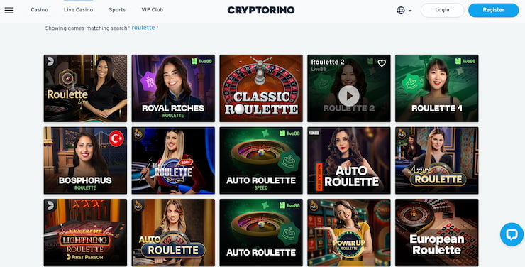 Live roulette at Cryptorino