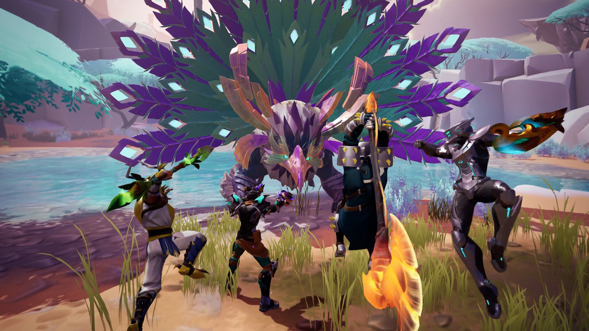 Four hunters fighting a Behemoth in Dauntless