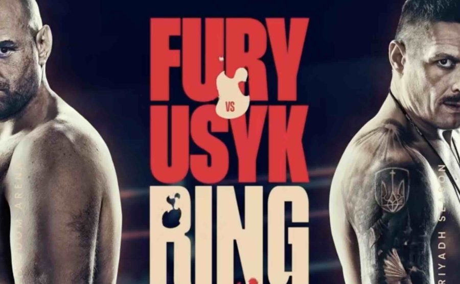 Dark background with Tyson Fury stood on the left and Oleksandr Usyk on the right. Between them is the text 'Fury vs Usyk Ring of Fire.'