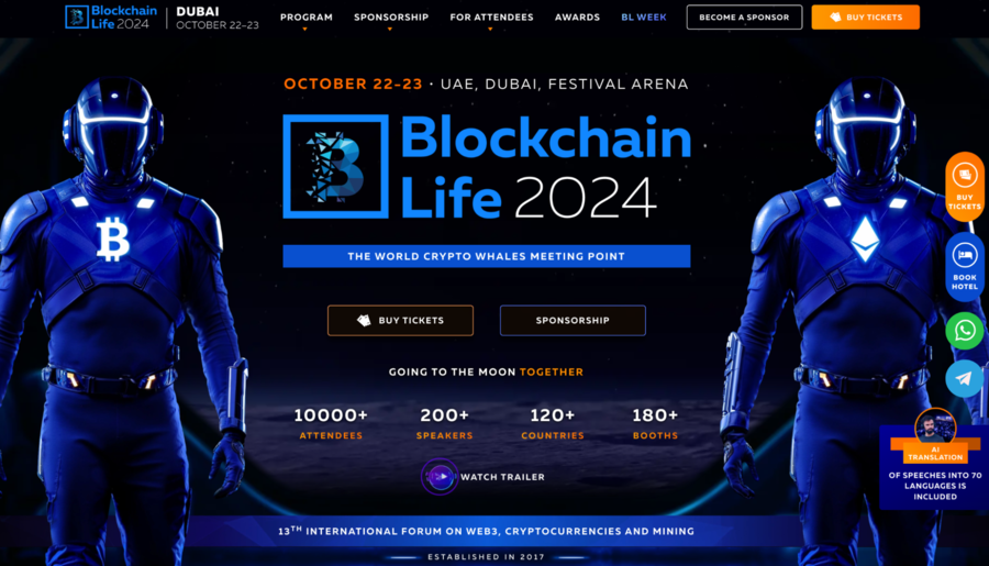 Bitcoin is coming to the desert; head to Dubai to attend the Blockchain Life conference on October 22–23!