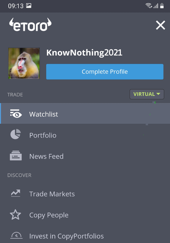 eToro App Complete Profile