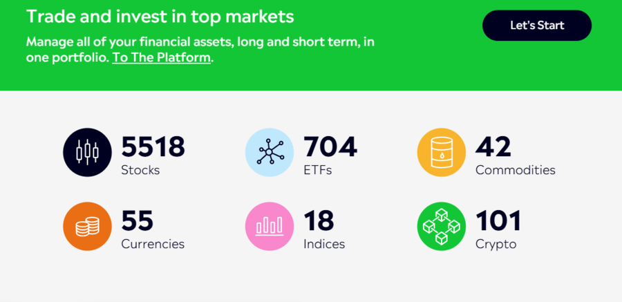 eToro lets you trade a wide range of instruments, including cryptocurrency