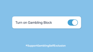 Light blue background with 'Turn on Gambling Block' in the center, with a toggle button next to it.