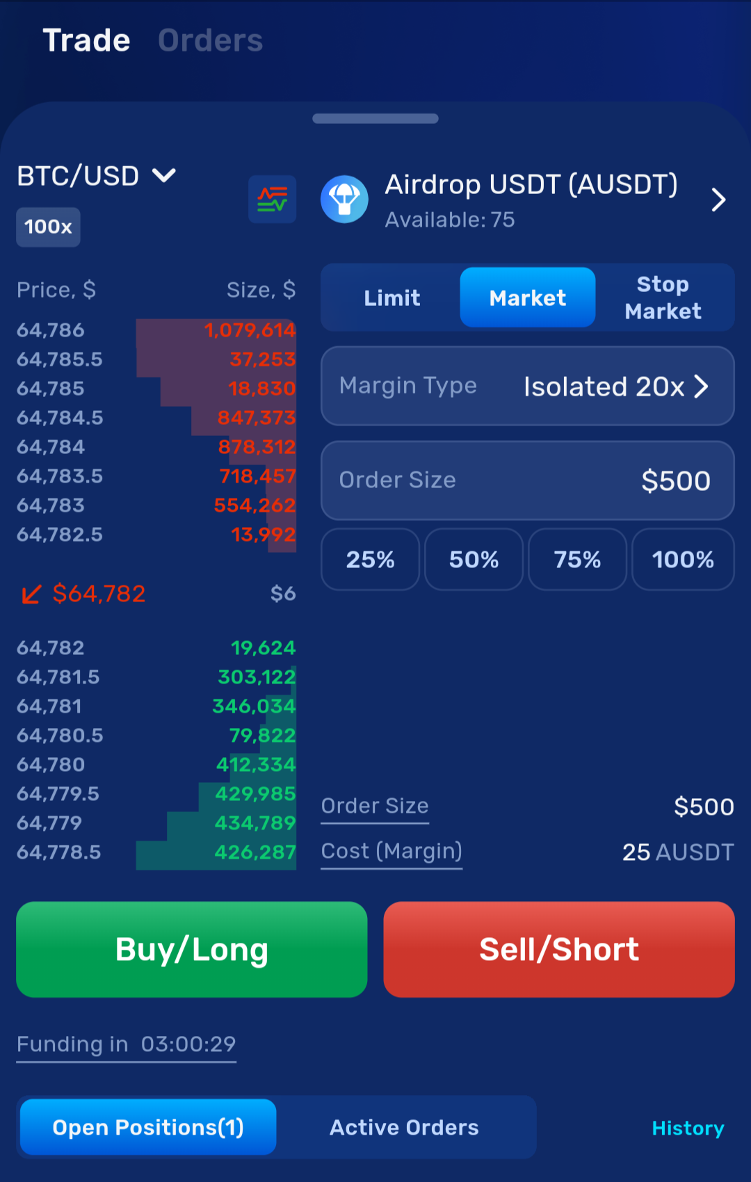 margex mobile trading screen