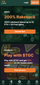 TG.Casino No-KYC Casino Login Step 1