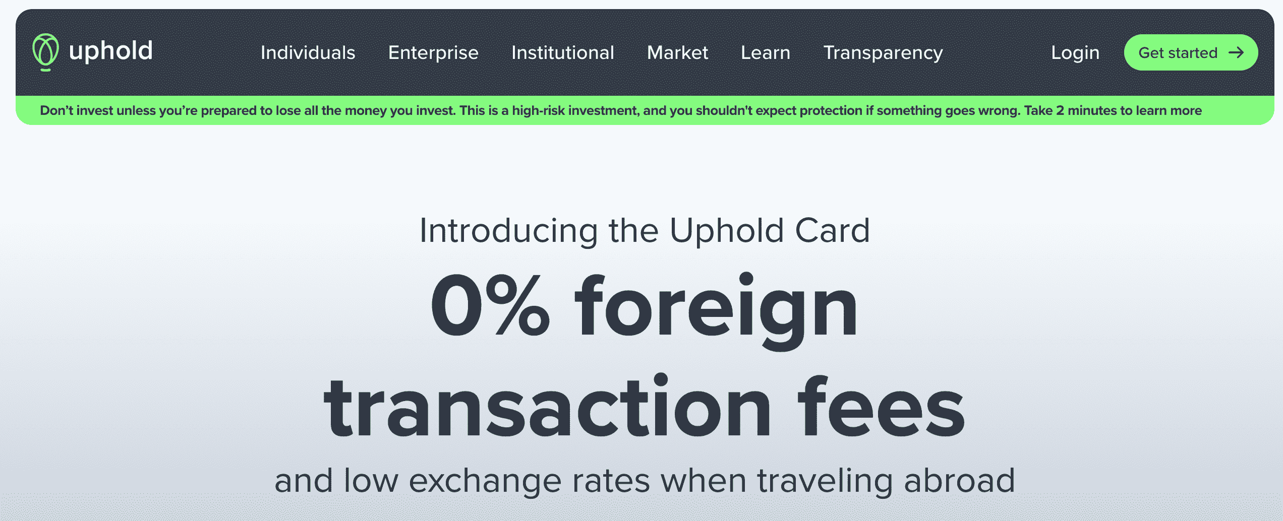 Uphold 0% foreign transaction fees